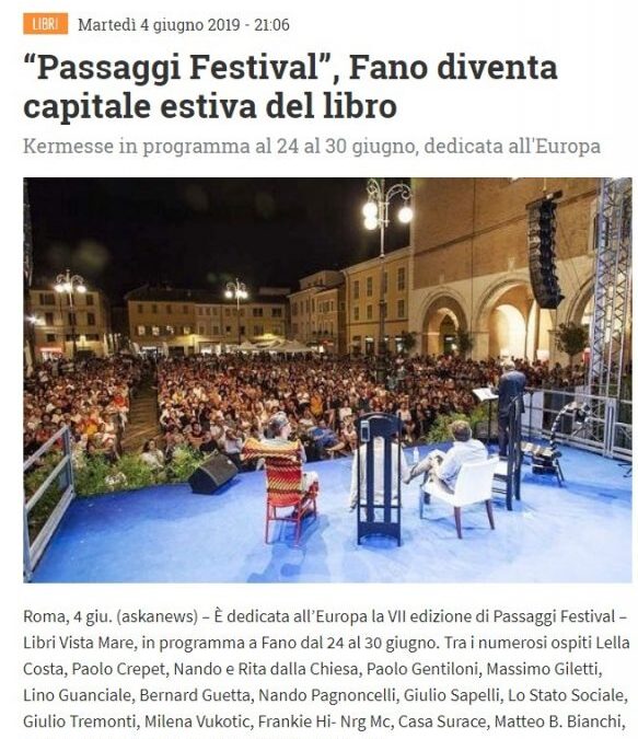 “Passaggi Festival”, Fano diventa capitale estiva del libro