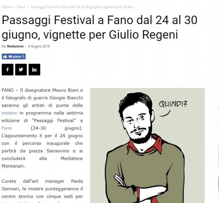 Passaggi Festival a Fano dal 24 al 30 giugno, vignette per Giulio Regeni