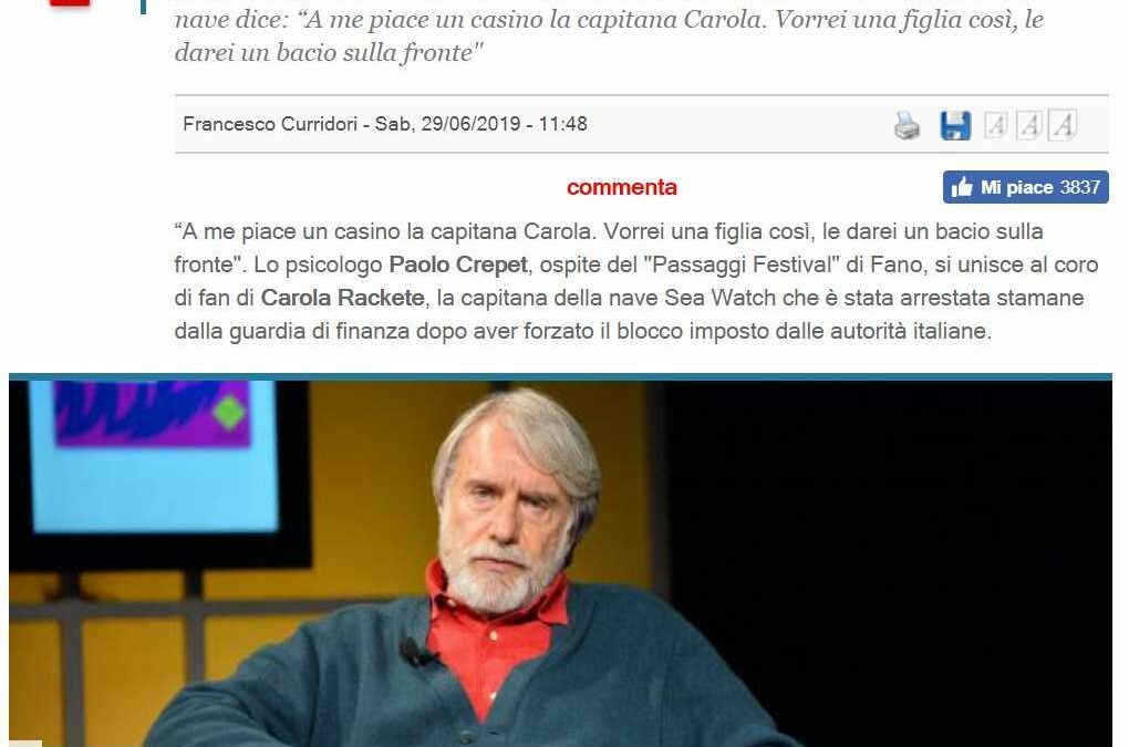 Il Giornale/Paolo Crepet: “Vorrei che Carola fosse mia figlia”