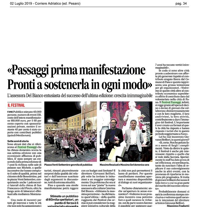 Corriere Adriatico / “Passaggi prima manifestazione. Pronti a sostenerla in ogni modo”