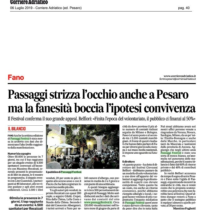 Corriere Adriatico /Passaggi strizza l’occhio anche a Pesaro