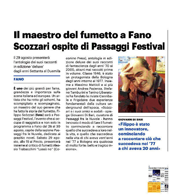 Il Resto del Carlino – Il maestro del fumetto a Fano Scozzari ospite di Passaggi Festival