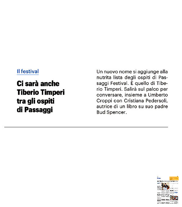 Il Resto del Carlino – Ci sarà anche Tiberio Timperi tra gli ospiti di Passaggi