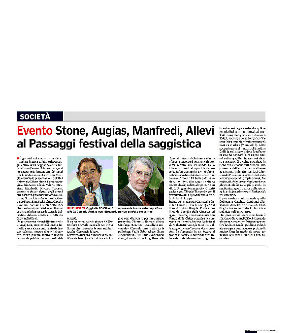 Gazzetta di Parma – Evento Stone, Augias, Manfredi, Allevi al Passaggi festival della saggistica