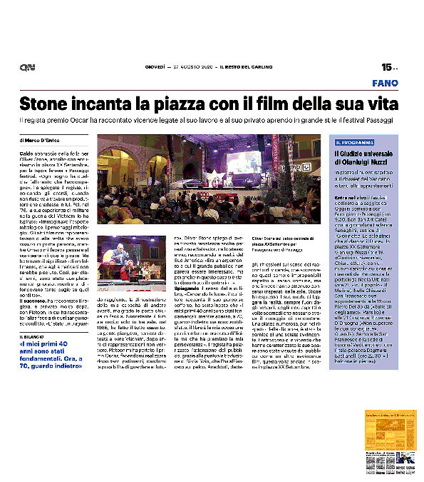 Il Resto del Carlino – Stone incanta la piazza con il film della sua vita