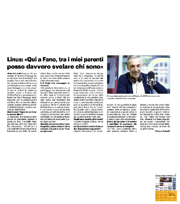 Il Resto del Carlino – Linus: “Qui a Fano, tra i miei parenti posso davvero svelare chi sono”