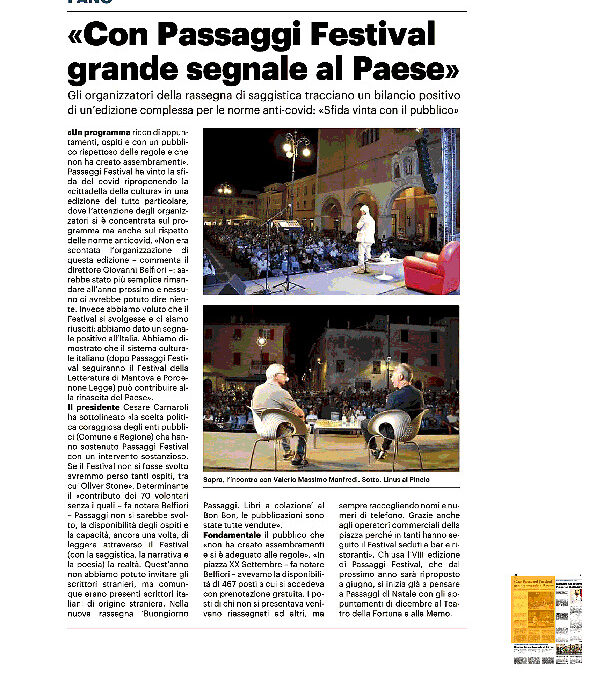 Il Resto del Carlino – “Con Passaggi Festival grande segnale al paese”