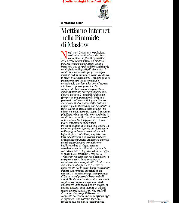 Corriere della Sera – Mettiamo Internet nella Piramide di Maslow