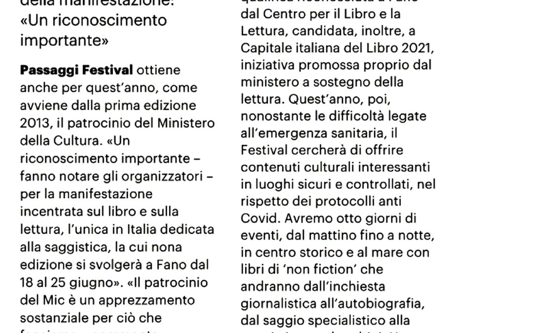 Il Resto del Carlino – Passaggi Festival ottiene il patrocinio del Ministero