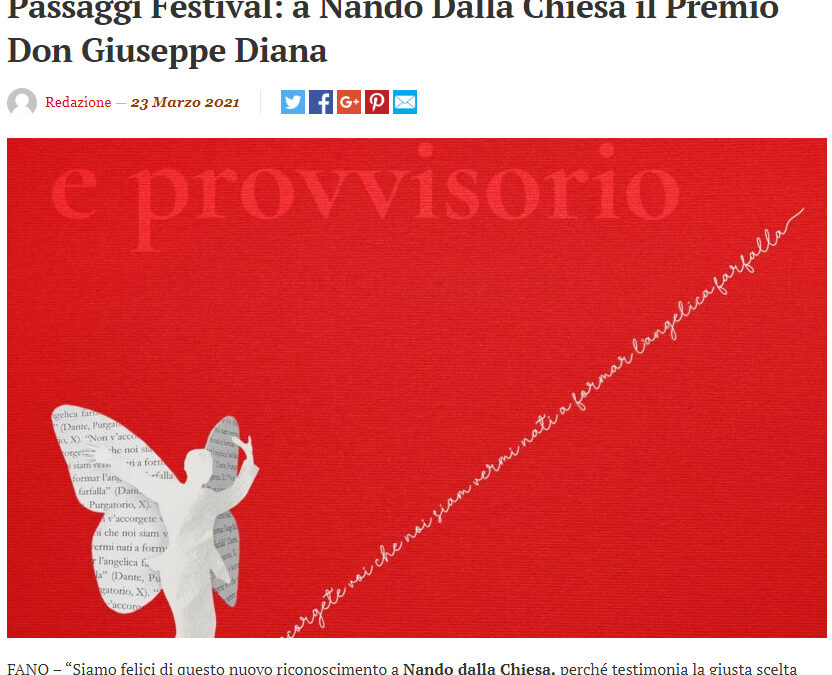 TM Notizie – Passaggi Festival: a Nando Dalla Chiesa il Premio Don Giuseppe Diana