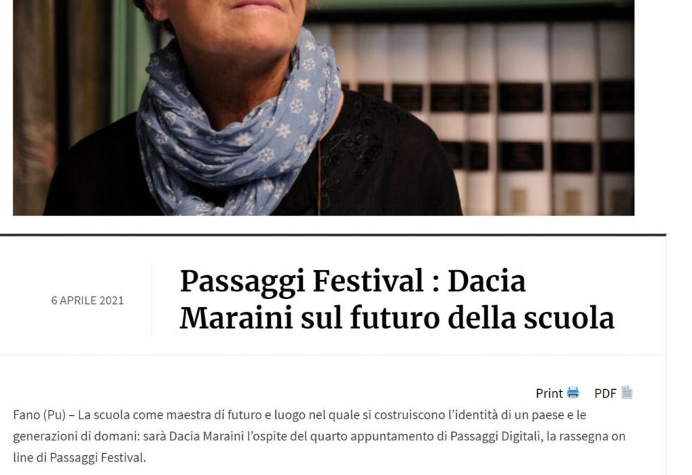 Cronache Marche – Passaggi Festival: Dacia Maraini sul futuro della scuola