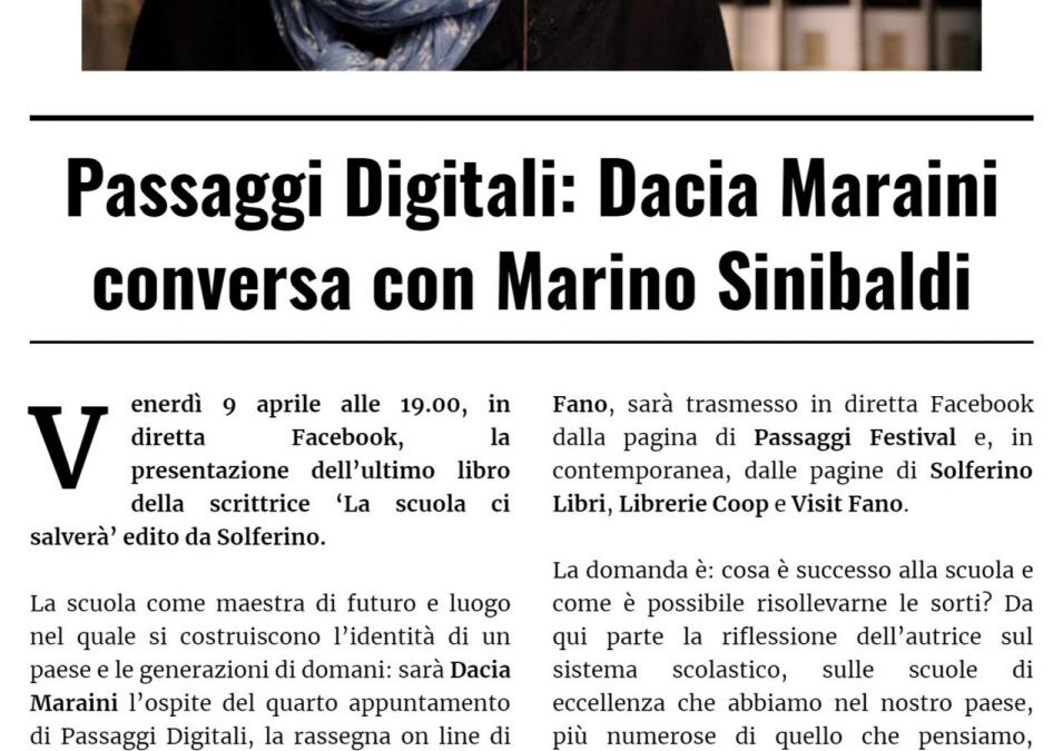 Fanocittà.it – Passaggi Digitali: Dacia Maraini conversa con Marino Sinibaldi