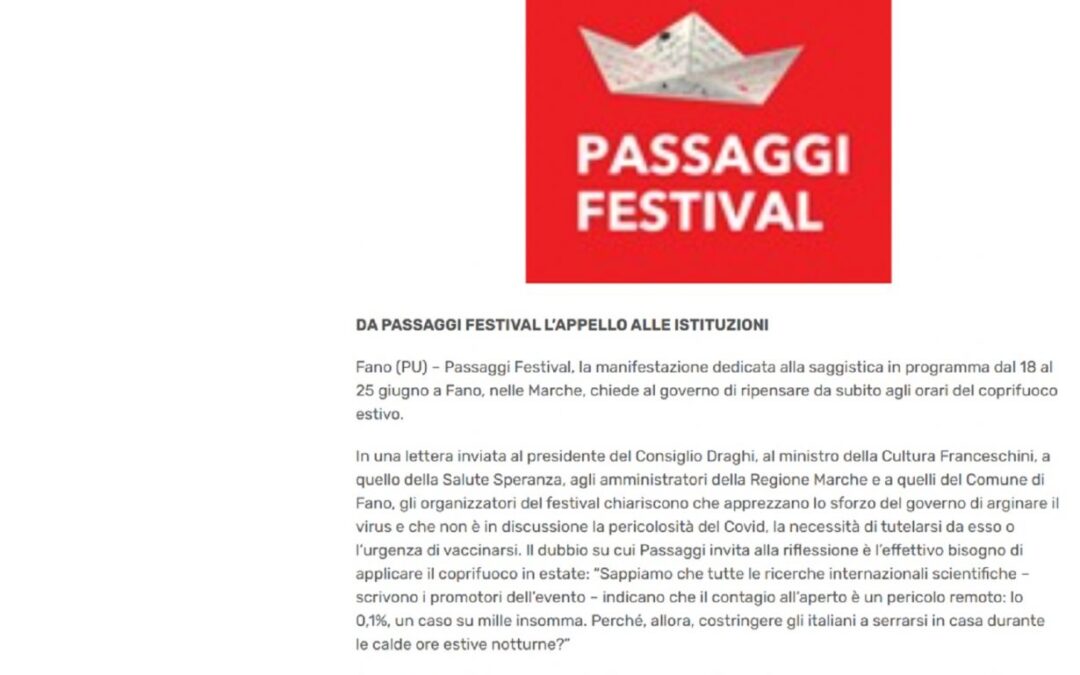 Pesaro notizie.com – “Ripensare al coprifuoco d’estate, conciliando la tutela della salute con il ritorno alla vita culturale”