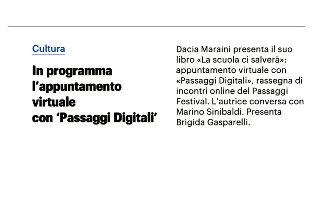 Il Resto del Carlino – In programma l’appuntamento virtuale con ‘Passaggi Digitali’