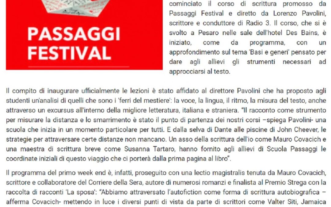 VivereFano – Scuola Passaggi: terminato il primo weekend di lezioni alla scoperta degli strumenti della scrittura