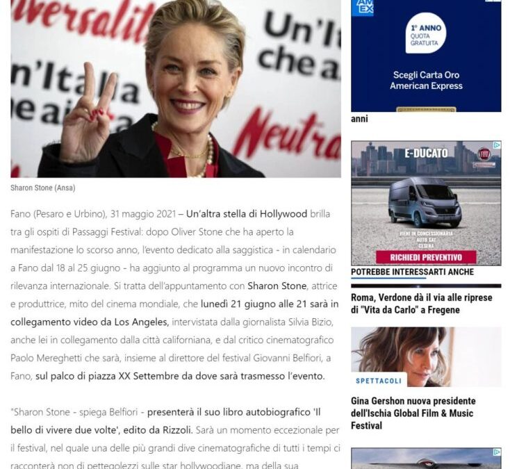 Il Resto del Carlino – Passaggi Festival, Sharon Stone sale “sul palco” della kermesse libraria fanese