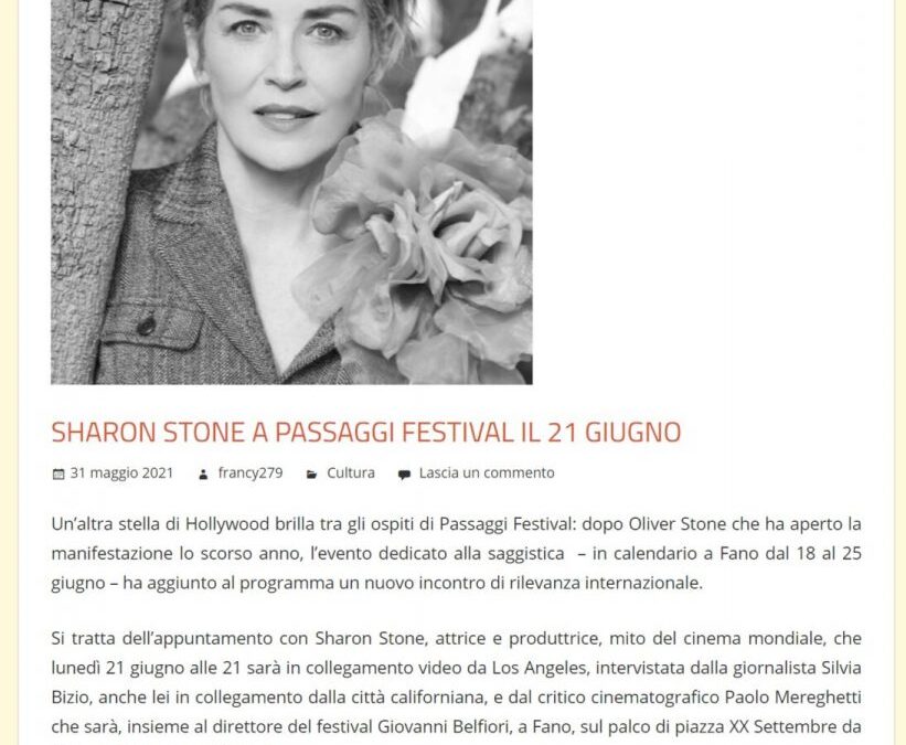 Spettacolo Musica Sport – Sharon Stone a Passaggi Festival il 21 giugno