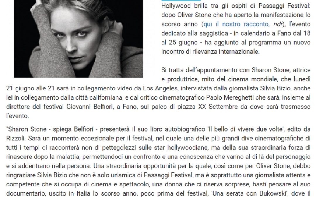 Vivere Fano – Da Oliver a Sharon Stone: la celebre attrice a Passaggi Festival, ecco quando