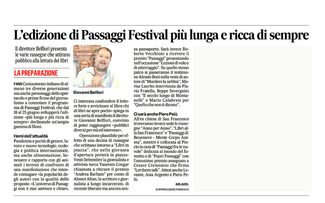 Corriere Adriatico – L’edizione di Passaggi Festival più lunga e ricca di sempre