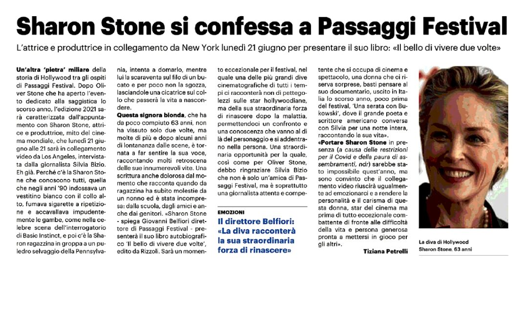 Il Resto del Carlino – Sharon Stone si confessa a Passaggi Festival