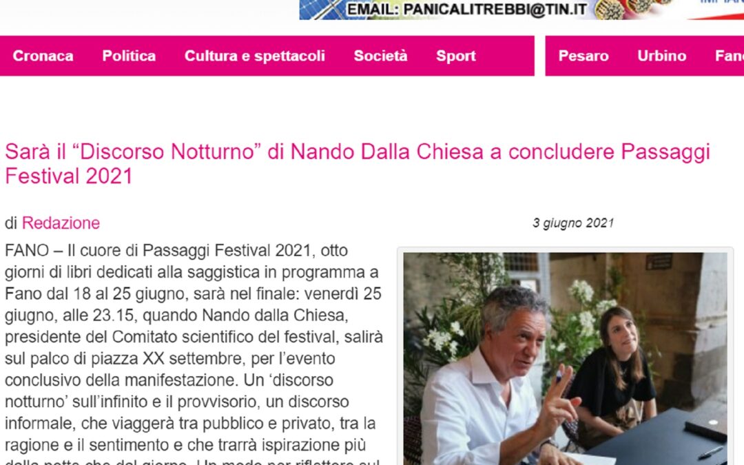 Pu24.it – Sarà il “Discorso notturno” di Nando dalla Chiesa a concludere Passaggi Festival 2021