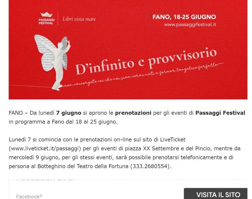 Occhio alla Notizia – Passaggi Festival, al via le prenotazioni dal 7 giugno: ecco come fare