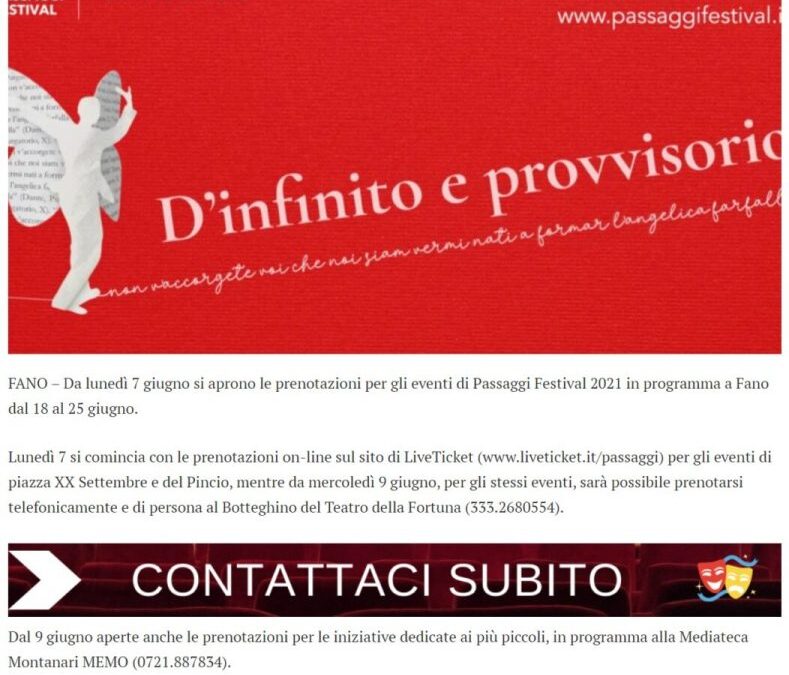 TM Notizie – Passaggi Festival, da domani al via le prenotazioni per gli eventi in cartellone