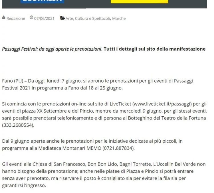 La Notizia.net – Passaggi Festival: da oggi aperte le prenotazioni