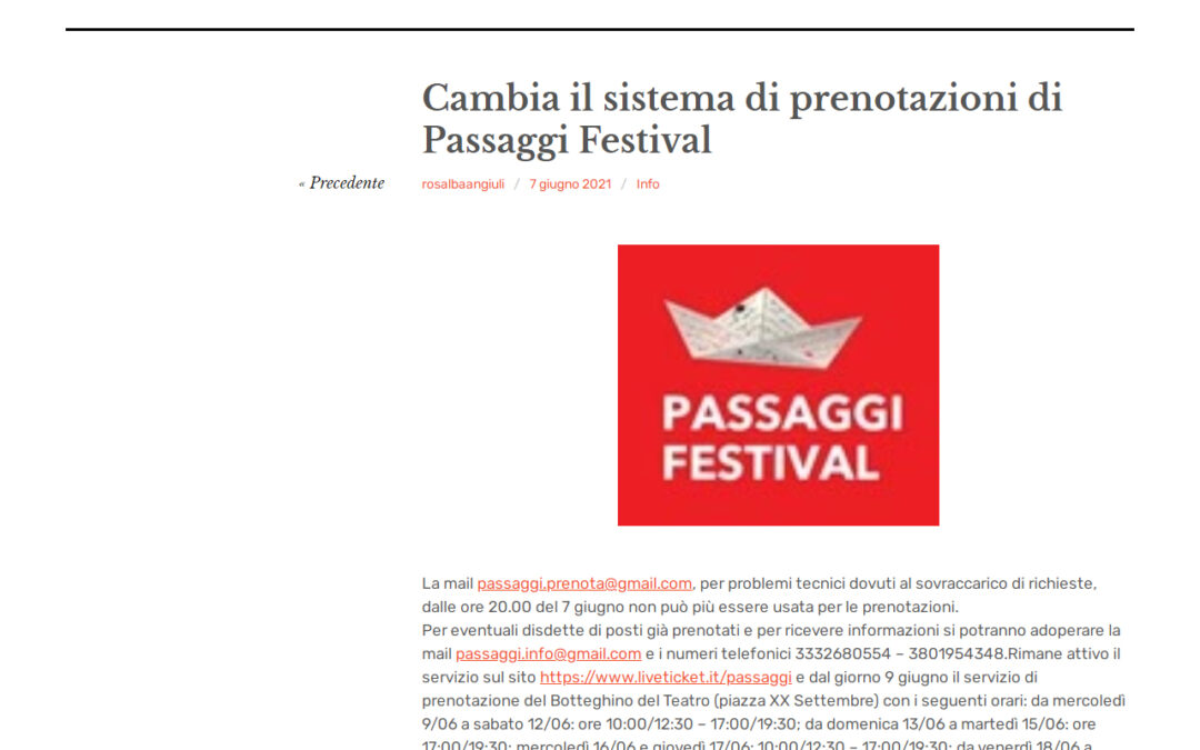 Pesaro Notizie – Cambia il sistema di prenotazioni di Passaggi Festival