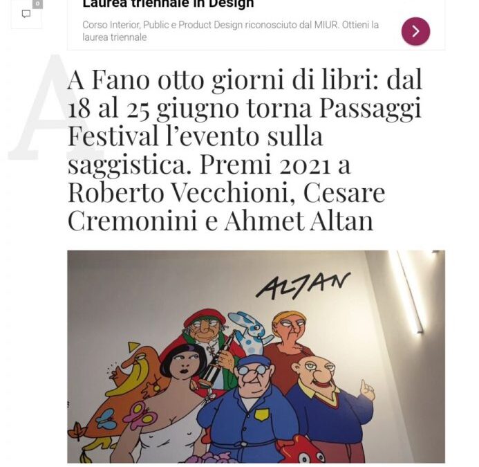 Corriere Nazionale – Libri: Passaggi Festival premia Vecchioni, Cremonini, Altan