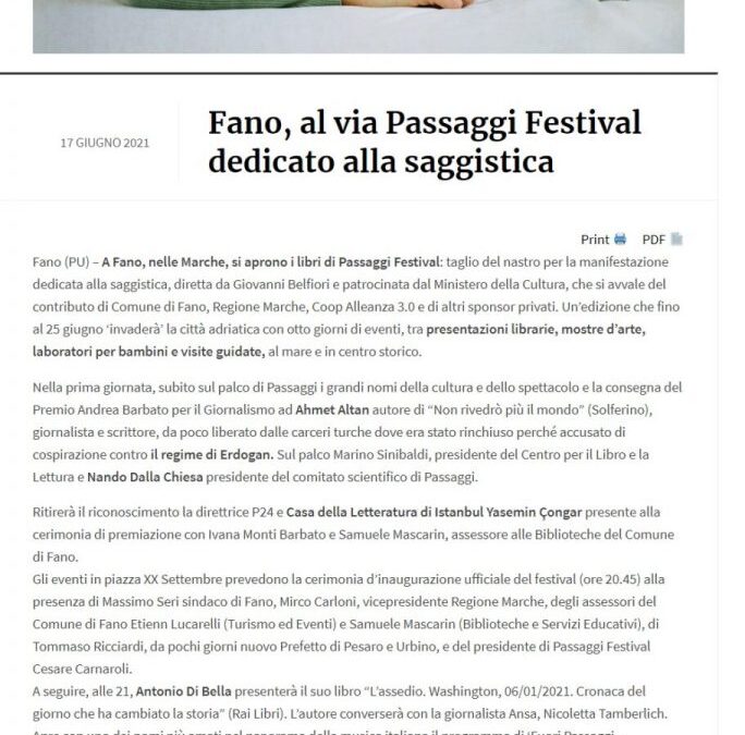 Cronache Marche – Fano, al via Passaggi Festival dedicato alla saggistica