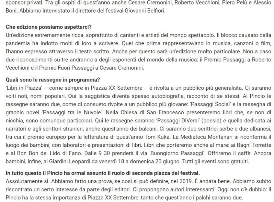 Vivere Fano – Fano: Passaggi Festival, tutto quello che c’è da sapere: intervista al direttore Giovanni Belfiori