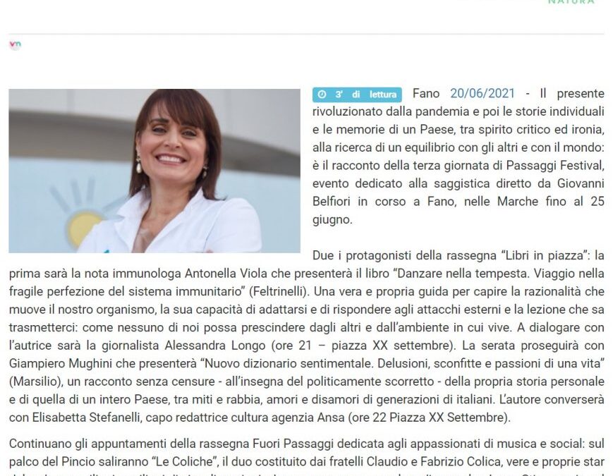 Vivere Fano – Giampiero Mughini, Antonella Viola e ‘Le Coliche’: Passaggi, tutti gli ospiti di domenica