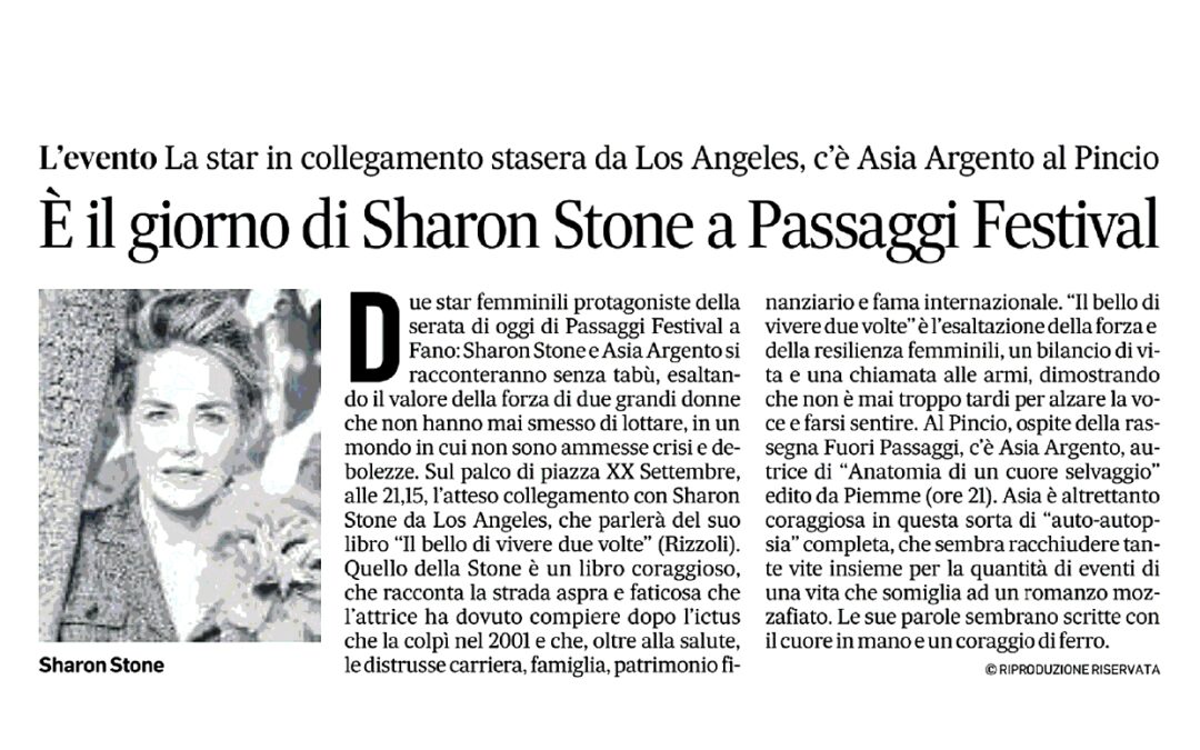 Corriere Adriatico – È il giorno di Sharon Stone a Passaggi Festival