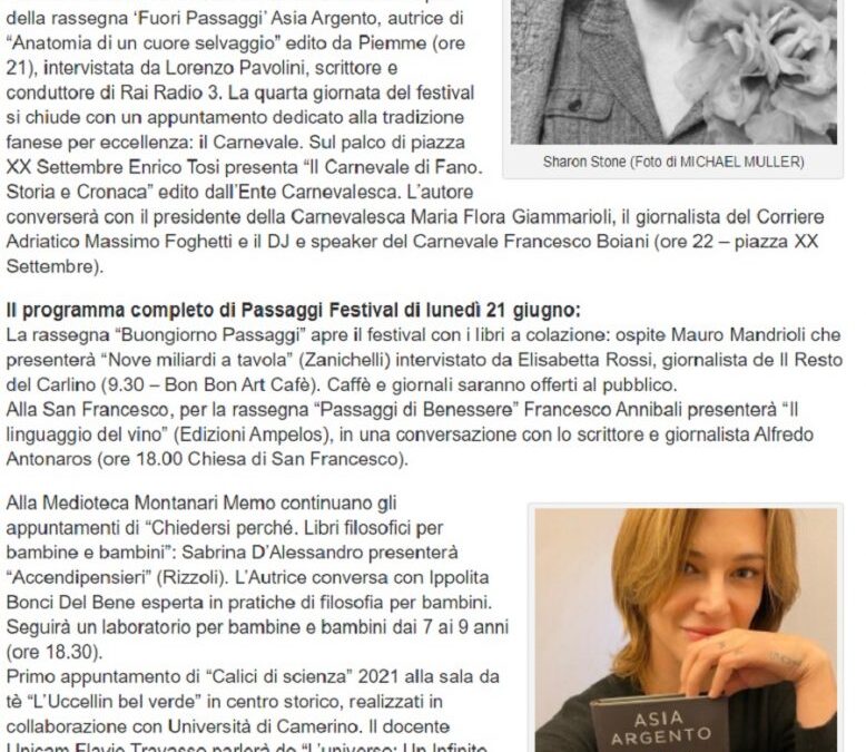 Pu24.it – Sharon Stone e Asia Argento tra i grandi ospiti del lunedì di Passaggi Festival