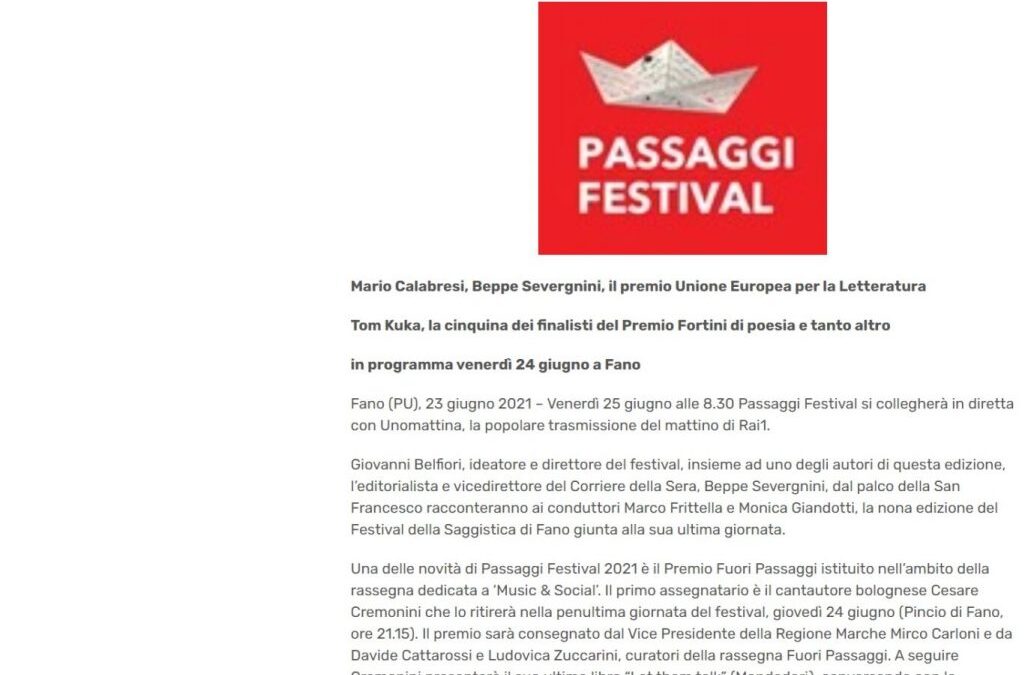 Pesaro Notizie.com – Passaggi Festival a Uno Mattina