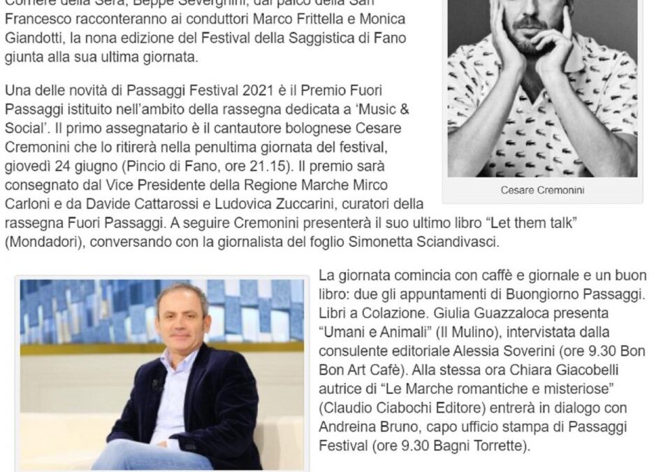 Pu24.it – A Cesare Cremonini il Premio Fuori Passaggi 2021