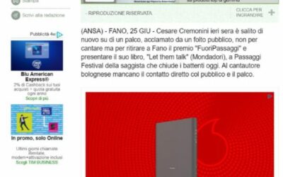 Ansa.it – Passaggi Festival: Cremonini, voglio risalire sul palco