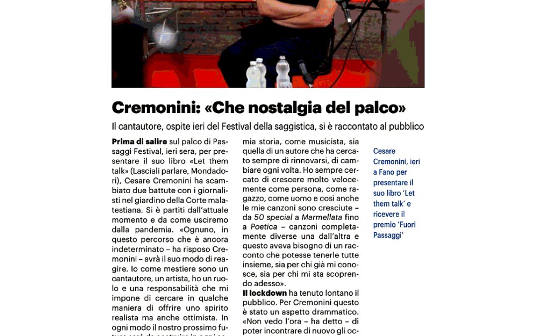 Il Resto del Carlino – Cremonini «Che nostalgia del palco»