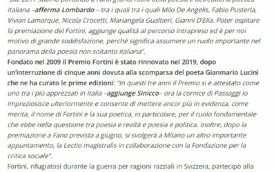 La Milano – Pesaro, il Premio “Franco Fortini” entra negli eventi del “Passaggi Festival” a Fano