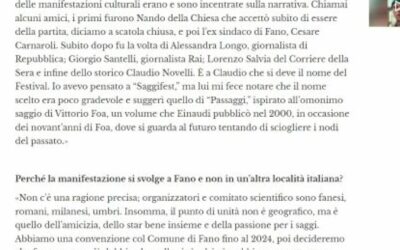 Il Giornale d’Italia – Intervista a Giovanni Belfiori: “Il libro è in crescita, ecco perché Passaggi Festival è importante”