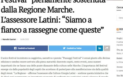 Corriere dell’Economia – La decima edizione di “Passaggi Festival” pienamente sostenuta dalla Regione Marche. L’assessore Latini: “Siamo a fianco a rassegne come queste”