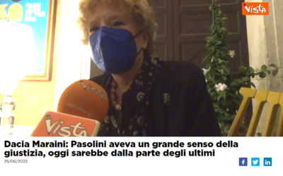 La7 – Dacia Maraini: Pasolini aveva un grande senso della giustizia, oggi sarebbe dalla parte degli ultimi