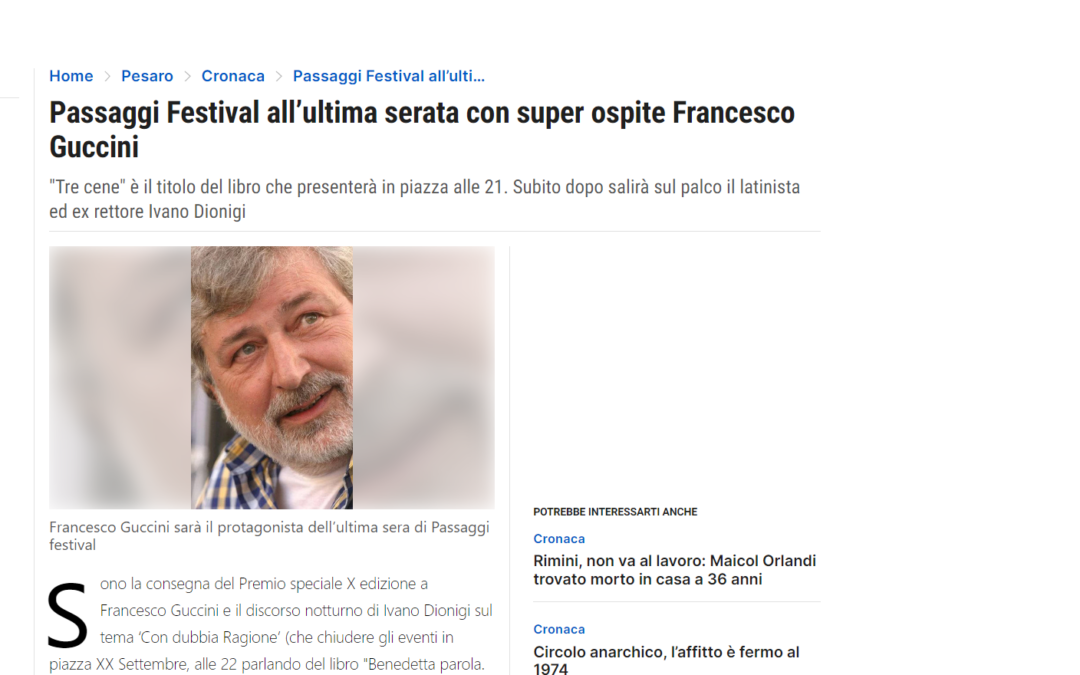 Il Resto del Carlino – Passaggi Festival all’ultima serata con super ospite Francesco Guccini