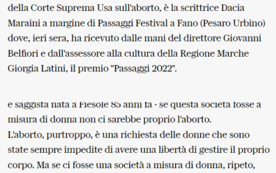 La Repubblica – Maraini, su aborto “decisione perversa, passi indietro”