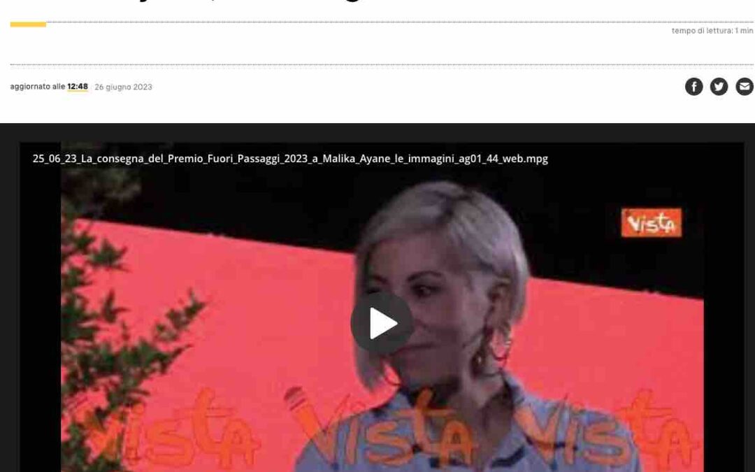Agi Agenzia Italia – La consegna del Premio Fuori Passaggi 2023 a Malika Ayane, le immagini
