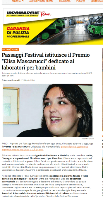 Centro Pagina-Passaggi Festival istituisce il Premio ‘Elisa Mascarucci’ dedicato ai laboratori per bambini