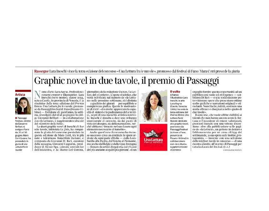 Corriere della Sera- Graphic novel in due tavole, il premio di Passaggi