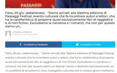 Notizie.it – Libri – dal 26 al 30 giugno – torna a Fano Passaggi Festival