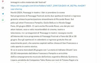 Agenparl-COMUNICATO STAMPA – Novità 2024, Passaggi in teatro i libri si prendono la scena